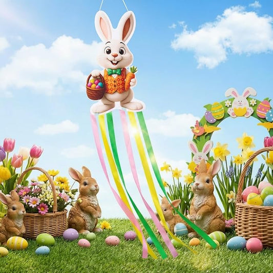 Soulchen Easter Bunny Windsock for Outside 40'' Windsocks for Easter Day Decorations Hanging Bunny for Farmhouse Garden Home Yard Decor