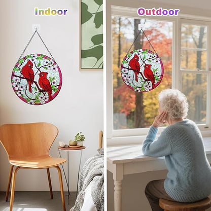 Stained Glass Window Hanging, Suncatcher (Cardinal, 7.8 Inch)