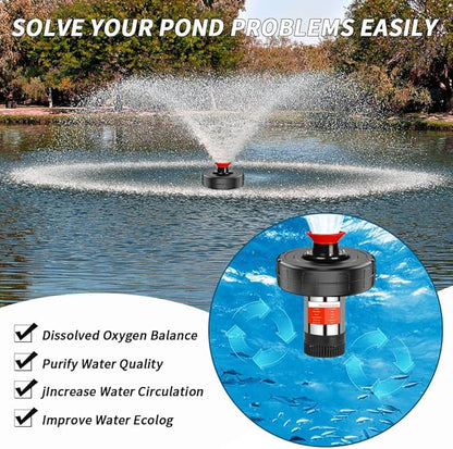 Pond Fountain Aerator, 1HP 110V 15000 GPH Stainless Steel Floating Pump w/100ft Cord – Aerator for Ponds, Lakes, Water Gardens