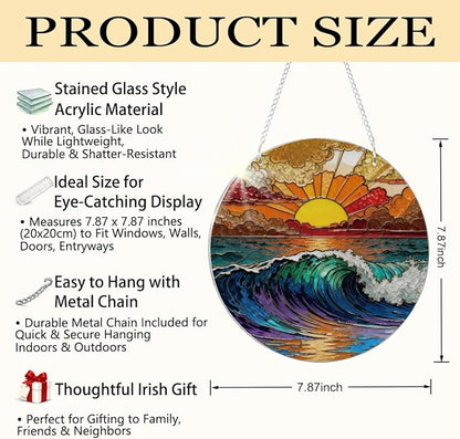 Ocean Waves Suncatcher for Windows Hanging, Coastal Sunset Sunshine Sun Catchers Indoor Window Door Decoration, Round Wall Hanging Decor, Beach House Decor, Home Decors, Housewarming Gift