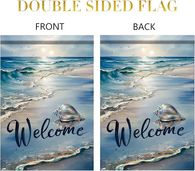 Welcome Summer Coastal Garden Flag Double Sided 12 x 18 Inch Beach Coastal Coral Starfish Shell Sea Horse Yard Outside Decorations Nautical Seasonal Burlap Outdoor Small Home Decor