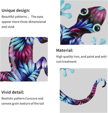 4 Pcs Metal Gecko Wall Art Outdoor Decor Metal Lizards Wall Decor Lizard 8.7 * 11.8 Inch Suitable for Hanging in Yard Garden Patio Fence Home, Idea Gifts for Mom Father Friends