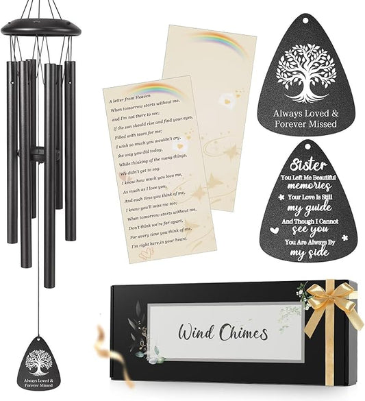 Memorial Gifts for Loss of Sister, 25''Memorial Wind Chimes of Sympathy Gifts for Loss of Sister,Condolence/Bereavement/Remembrance Gift,Windchimes in Memory,Funeral Decor for Garden Outside,Black