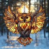 Owl Faux Tiffany Acrylic Suncatcher Stained Glass Effect Window Car Hanging Christmas Ornament Indoor Outdoor Decor Garden Sun Catcher Panel for Owl Lover for Women Mom Grandma