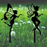 Garden Stake Metal Outdoor Decoration - Fairy With Magic Garden Stakes Outdoor Garden Decor Fairy Art Lawn Garden Silhouette Black Fairy Silhouette Stake for Yards, Gardens Spring Decor - Set of 2