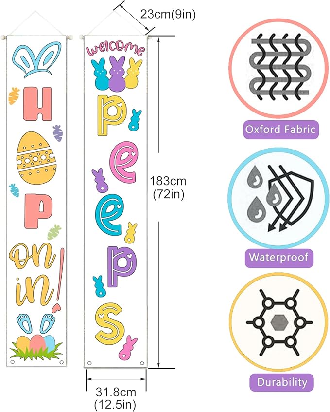 Easter Door Banner Porch Decor - Welcome Peeps Porch Sign - Bunny Hanging Banners Porch Decorations for Front Door Outside Yard Garden Party Supplies