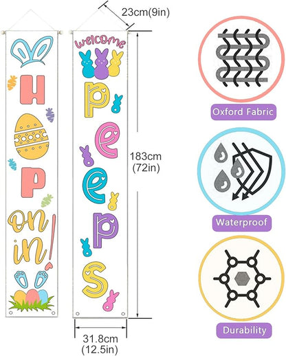 Easter Door Banner Porch Decor - Welcome Peeps Porch Sign - Bunny Hanging Banners Porch Decorations for Front Door Outside Yard Garden Party Supplies