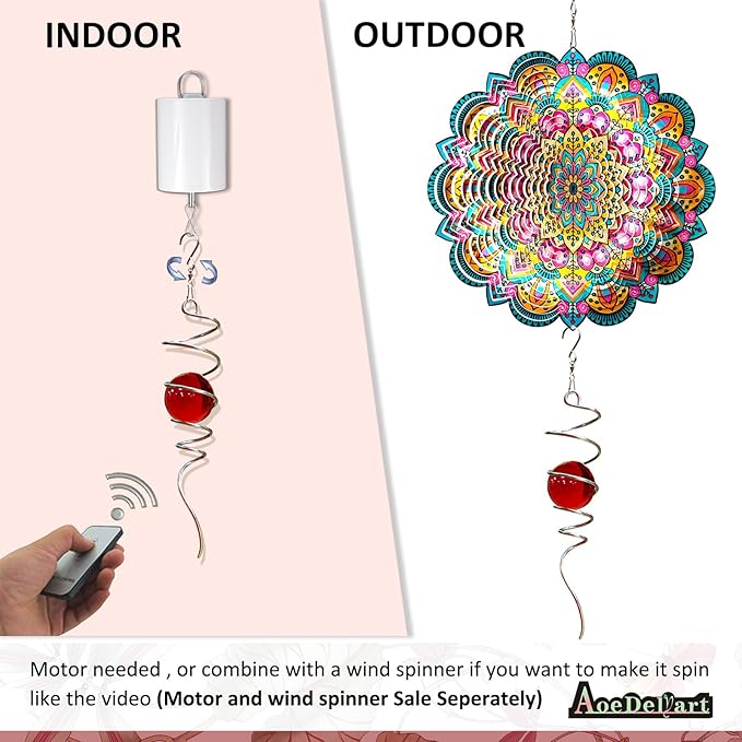 Aoedelyart Gazing Ball Spiral Decorative Wind Spinner Stabilizer Sun Catcher 11inch Tail and 2 inch Glass Orb. Indoor Outdoor Garden Decoration Wind Sculptures Wind Spinner Tail-13 inch Height (Red)