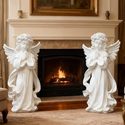 Garden Large-Sized Angel Statue, 25.9 x 12.5 x 10.2 inches, White Resin Outdoor Sculpture, Floor Mount Home Living Room Decoration