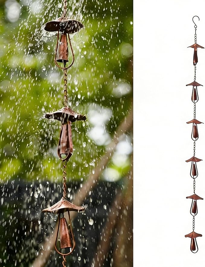 Rain Chain Home Decor for Gutters – 4.25 ft Black Decorative Rainchain Outdoor Durable Heavy Duty Gutter Chain Downspout, Modern Rainchains for Outside (Mushroom)