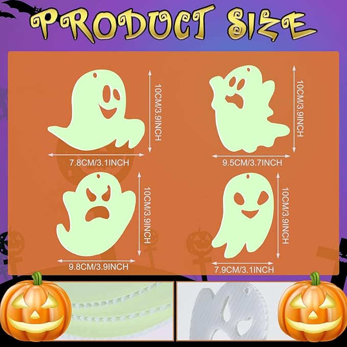 12 Pcs Hanging Bats Halloween Decoration Outside Pumpkin Skeleton Spider Outdoor Lawn Decorations 3 Different Size Realistic Ghost for Hanging in The Tree Porch Yard Lawn Indoor (Fluorescent Ghost)