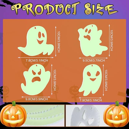 12 Pcs Hanging Bats Halloween Decoration Outside Pumpkin Skeleton Spider Outdoor Lawn Decorations 3 Different Size Realistic Ghost for Hanging in The Tree Porch Yard Lawn Indoor (Fluorescent Ghost)