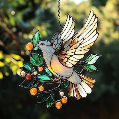 Peace Lover Dove Acrylic Suncatcher Stained Glass Effect Window Car Hanging Christmas Ornament Indoor Outdoor Decor Garden Sun Catcher Panel for Acrylic Suncatcher Lover for Women Mom Grandma