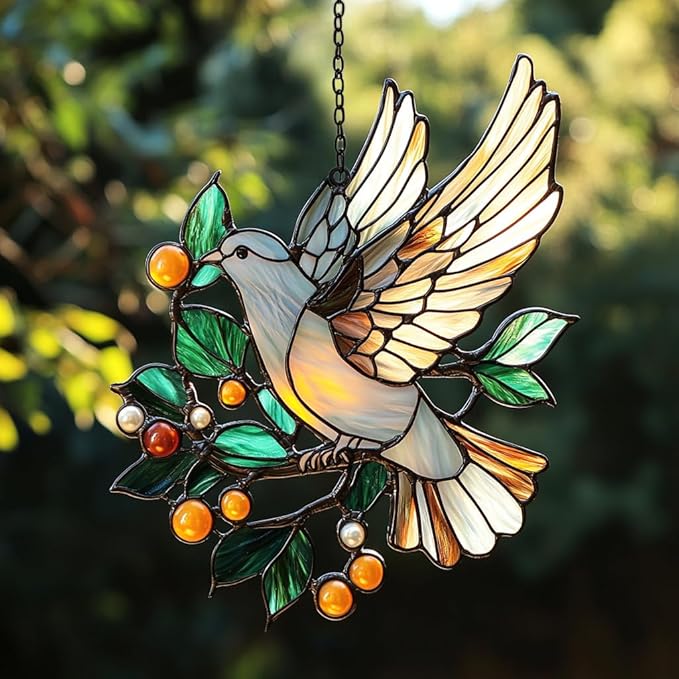 Peace Lover Dove Acrylic Suncatcher Stained Glass Effect Window Car Hanging Christmas Ornament Indoor Outdoor Decor Garden Sun Catcher Panel for Acrylic Suncatcher Lover for Women Mom Grandma