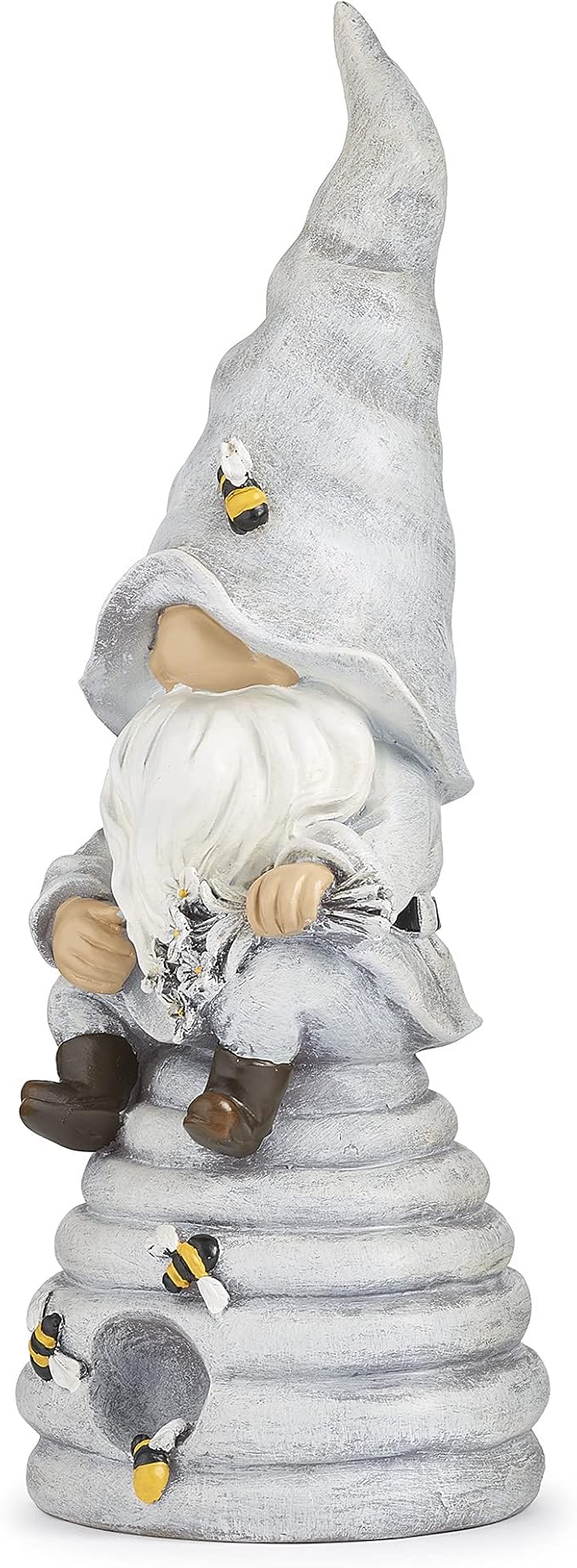 Roman 13.75" Gnome with Beehive Statue | Outdoor Garden Gnome with Bees & Flowers | Resin Whimsical Yard Décor