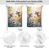 Hummingbirds and Flowers Garden Flags 12×18 Inch Spring Summer Double Sided Decorative Yard Banner Seasonal Flag for Outdoor Outside Decor