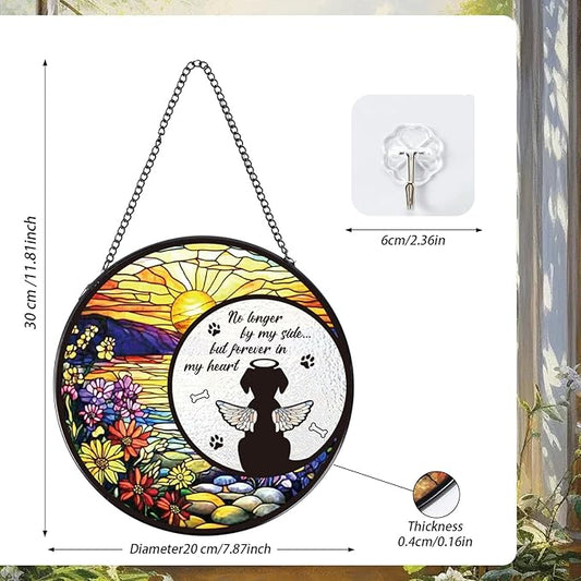 Dog Stained Glass Window Hanging, Animal Catchers Indoor Window Gifts for Loss of Dog Sympathy Remembrance, Angel Wings Pet Loss Bereavement Gift for Home Garden Doors Christmas