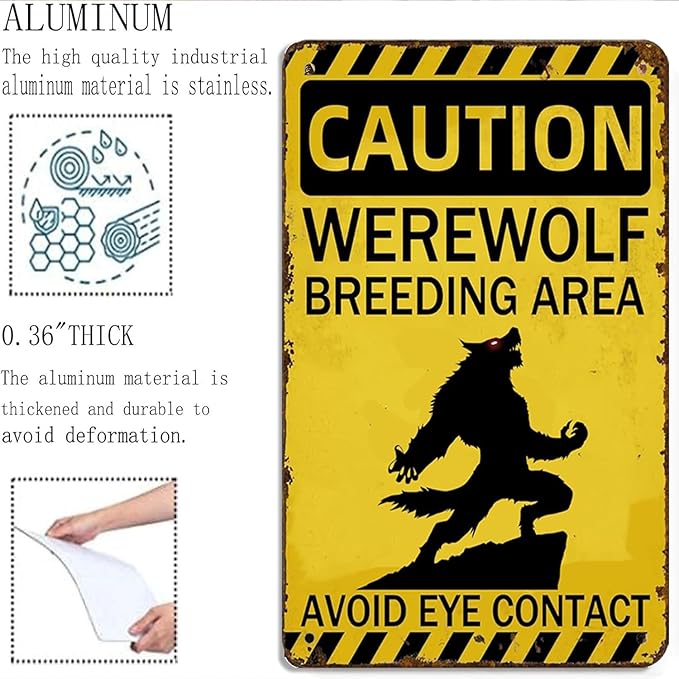 Werewolf Metal Tin Sign Werewolf Breeding Area Folklore Wall Art Decor for Home Farm Forest Garden Grassland Patio Outdoor 12x8 inch