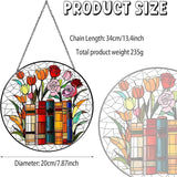 Flower Book Stained Glass Window Hanging 7.8'' Sun Catcher Book Club Lover Gifts for Women Christmas Wall Decor Handmade SunCatcher Decoration for Garden Home Bookish Library Decor