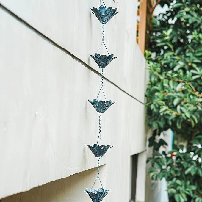 TZSSP Rain Chains Decorative Rain Chain Bell with 12 Cups, Decorative Rain Catcher 8-1/2 Length, Blue