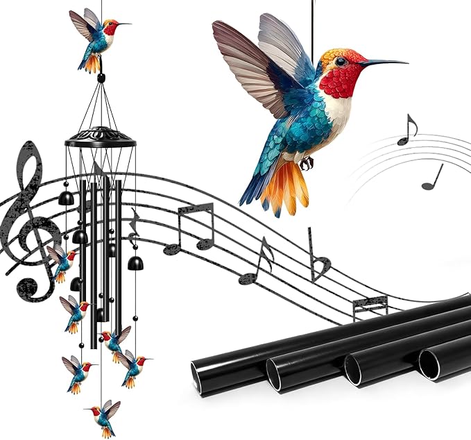Hummingbird Wind Chimes for Outside, Hummingbird Gifts for Women/Men/Mother/Father, Metal Windchimes for Birthday/Christmas/Thanksgiving, Panda Decor for Patio, Garden,Yard, Home