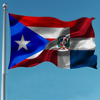 Puerto Rican Puerto Rico And Dominican Republic Flag 3x5 Ft Double-Sided Printed Indoor/Outdoor Flag Polyester Fabric Decorative Banner With 2 Brass Grommets 3x5 Foot National Flags For Outside