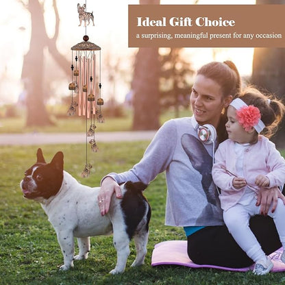 36" French Bulldog Wind Chimes for Outside - Rustic Copper Frenchie Dog Silhouette Decor with 6 Handcrafted Pendants - Sympathy Dog Memorial Windchime - Unique Gift for Frenchie Lovers & Pet Owners