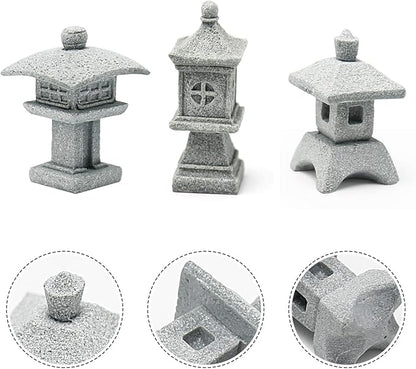 Saihisday 3pcs Miniature Pagoda Statues Japanese Style Pagoda Lantern Asian Decor Square Chinese Pagoda Statue for Zen Garden Indoor Outdoor Decor Micro Rockery Landscape Kit