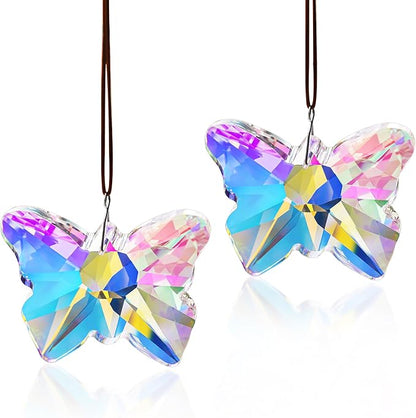 H&D HYALINE & DORA Set of 2 Crystal Butterfly Suncatcher 2.7" Crystal Sun Catchers Prisms Rainbow Maker for Windows Hanging Sun Catchers Indoor Window for Home Garden Wedding