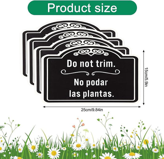 4pcs Do Not Trim Signs with Stakes, Corrugated Plastic Do Not Prune Bushes Please Do Not Trim Landscaping Label Yard Tag in English and Spanish Plant Sign Garden Marker for Outdoor Lawn