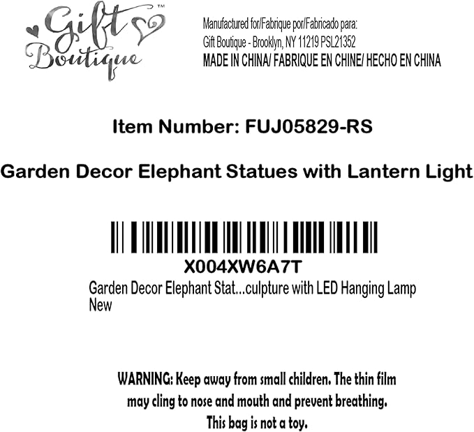 Gift Boutique Garden Decor Elephant Statues with Lantern Light Outdoor Elephant Figurine Yard Lawn Patio Decorations Resin Animal Sculpture with LED Hanging Lamp