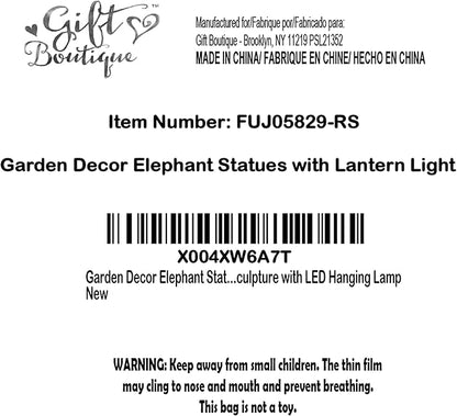 Gift Boutique Garden Decor Elephant Statues with Lantern Light Outdoor Elephant Figurine Yard Lawn Patio Decorations Resin Animal Sculpture with LED Hanging Lamp