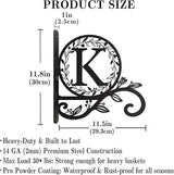 Personalized Initial Metal Plant Hanger Bracket, Decorative Wall Mount Hanging Plant Hook, Monogram Floral Leaf Garden Stake for Hanging Baskets Bird Feeders Lanterns Wind Chime (K)