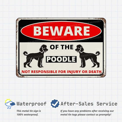 Beware Of The Dog Poodle Sign Aluminum Metal Tin Signs Outdoor Yard Sign Warning Sign For Fence Yard Home Kitchen Farm Garden Wall Decor 8x12 Inch