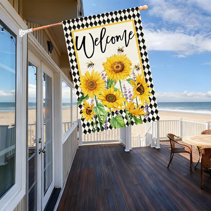 Baccessor Spring Summer House Flag 28x40 Inch Double Sided Burlap,Sunflowers Floral Flowers Large Garden Flag Holiday Yard Porch Patio Outdoor Outside Decoration