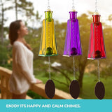 Blue Ridge Mountain Gifts Pyramid Bottle Wind Chime for Garden & Porch Decor w/Cooper Accent, Stained Wooden Ball, & Colorful Glass Bottles - Ideal for Wind Chime Lovers (Cobalt Blue)
