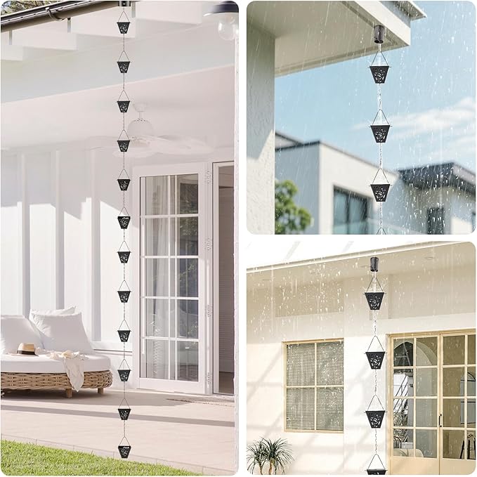 8.5 Ft Rain Chain, Thick Metal Rain Gutter Chains, Adjustable Rain Catcher Chain for Eaves Drainage, Replacement for Downspout, Outdoor Decor