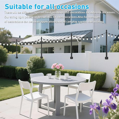 NUERPO 8 Pack String Light Poles,2.8Ft Metal Poles for Outdoor String Lights,Outdoor Light Poles with Post,Poles/Stand for Outside,Patio,Deck,Backyard,Garden Wedding,Party