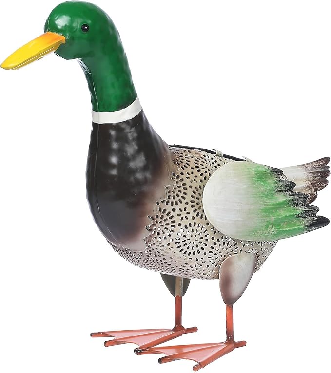 Solar Ducks Outdoor Statue, Hand-Painted Iron Mallard Duck Sculpture, 9.8 x 11.22 Inches Garden Yard Lawn Art Decor for Indoor Outdoor Home Patio Decor Accent