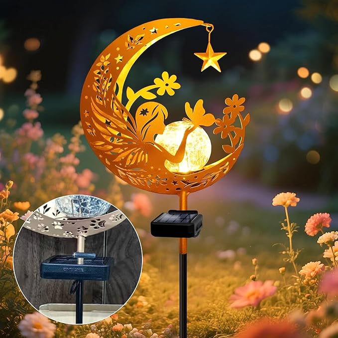 ZNYCYE Solar Lights Outdoor Decorative Moon Angel Solar Stake Lights Pathway Lights, Mothers Day Gifts for Mom Women Grandma,Fairy Garden Decor Waterproof for Walkway, Yard, Lawn, Patio (Warm White)
