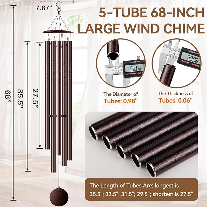 68” Large Wind Chimes for Outside Deep Tone, Bronze WindChimes for Women Mom Grandma, Memorial Sympathy Wind Chime for Loss of Loved One