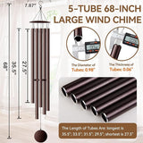 68” Large Wind Chimes for Outside Deep Tone, Bronze WindChimes for Women Mom Grandma, Memorial Sympathy Wind Chime for Loss of Loved One