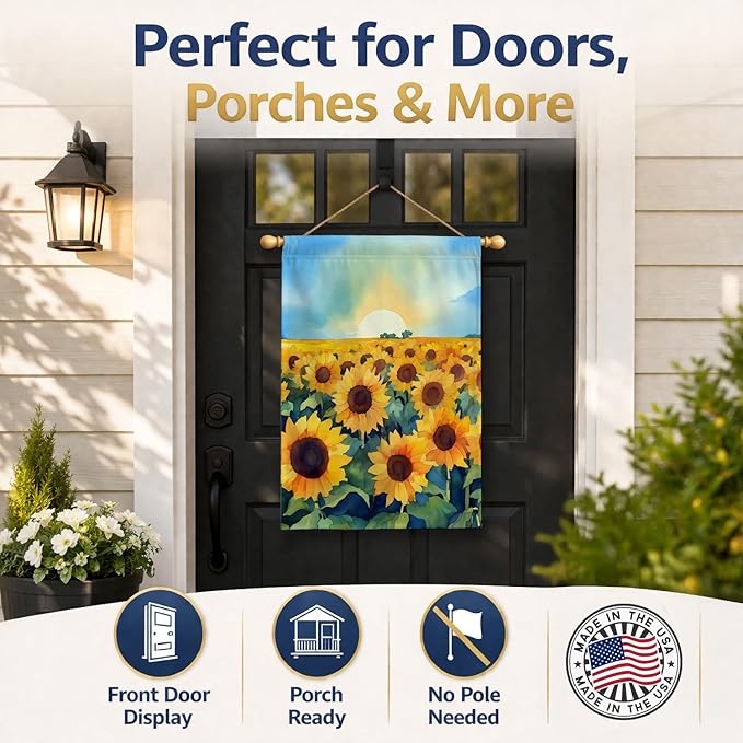 Caroline's Treasures Kansas Sunflowers in Watercolor House Flag Large Porch Sleeve Pole Decorative Outside Yard Banner Artwork Wall Hanging, Polyester, House Size, Multicolor