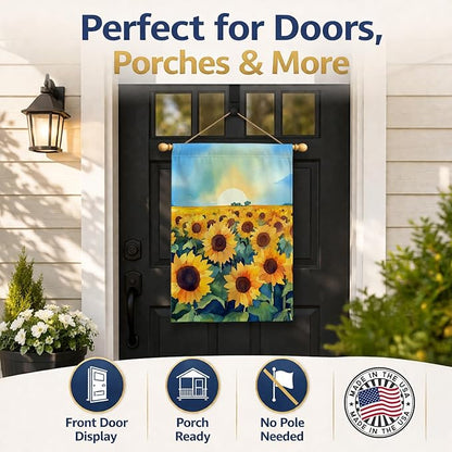 Caroline's Treasures Kansas Sunflowers in Watercolor House Flag Large Porch Sleeve Pole Decorative Outside Yard Banner Artwork Wall Hanging, Polyester, House Size, Multicolor