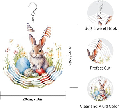 Easter Bunny Wind Spinner 8 Inch Aluminum Kinetic Hanging Wind Sculpture Spinners for Yard and Garden Indoor Outdoor Window Easter Rabbit Yard Art Garden Decoration
