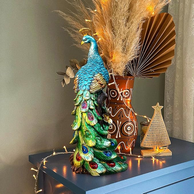 Solar Peacock Statues Garden Outdoor Decor Porch Patio Lawn Yard Art Decorations Peacock Sculpture with LED Lights Birthday Housewarming Christmas Gardening Gifts for Mom Women