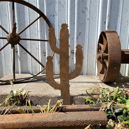 Rusty Metal Cactus Garden Stake, Iron Art Outdoor Decor, Rust Color Cactus, Suitable for Yard Decoration, Garden Ornament