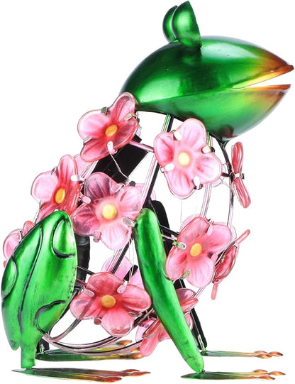 VCUTEKA Frog Solar Lights Outdoor, Solar Lantern Waterproof LED Hydrangea Flower Lights Frog Tabletop Decorations for Patio Garden Yard Outside Decor, Pink