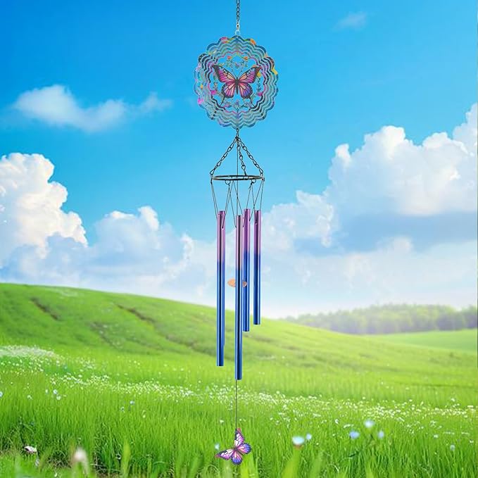 Butterfly Wind Chimes for Outside, Butterflies Birthday Gifts for Women Mom Men Wife Grandma, Sympathy Memorial Festival Gifts Metal windchimes, Garden Decor for Outside, Patio, Yard, Home, Porch
