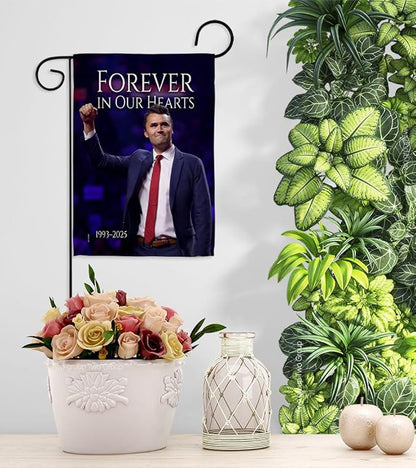Forever In Our Hearts 1993-2025 Flag Yard Sign Wall Hanging Decor For Home Porch Charlie Kirk Poster Canvas Quote Sign Freedom Support Trump Patriotism Memorial Decoration Garden Remembrance Gift